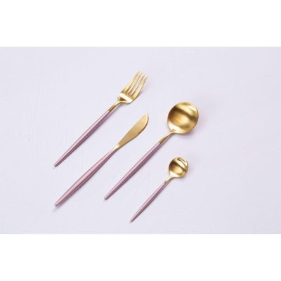 16 Piece Cutlery Set – Matt Pink & Gold – Contemporary Design
