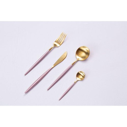 16 Piece Cutlery Set - Matt Pink & Gold - Contemporary Design