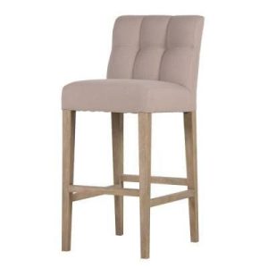 Bar Stool - Oak Frame Base - Padded Seat - Sand Colour Fabric