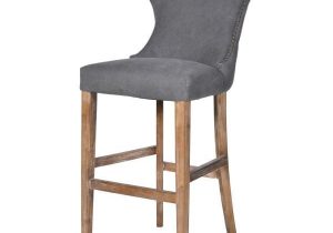 Bar Stool - Light Stone Wash Oak Legs - Deep Buttoned - Soft Grey