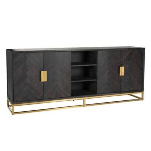 Long Sideboard - Brass & Black Ash Finish - 4 door - Blackbone Collection