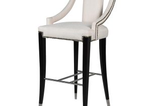 Bar Stool - Black Surround - Studded Cream Fabric - Chrome Foot Rest