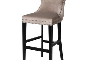 Bar Stool - Black Finished Oak Legs - Chrome Studded - Biscuit Velvet