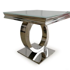 Lamp Table - Chrome Based & White Tempered Glass Lamp Table - 60cm