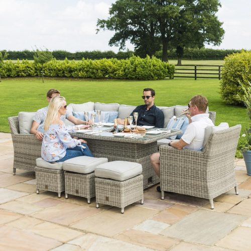 Corner Sofa Dining Set - Rising Ice Bucket Table - Armchair - Grey Polyrattan