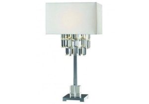 Table Lamp - Polished Chrome Base - Crystal Design - Oblong White Shade