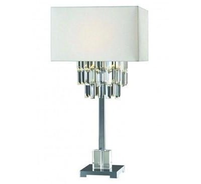 Table Lamp - Polished Chrome Base - Crystal Design - Oblong White Shade
