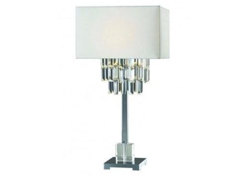 Table Lamp - Polished Chrome Base - Crystal Design - Oblong White Shade