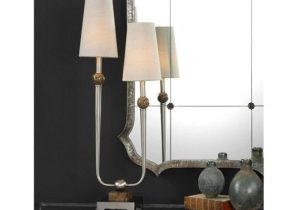 Table Lamp - Brushed Nickel Double Shaded - Ivory Linen Shade