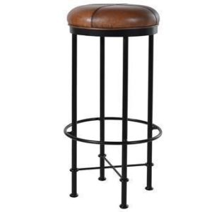 Bar Stool - Antique Black Legs - Brown Top - Jaipur Leather