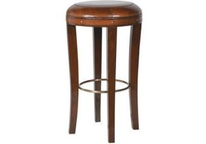 Bar Stool - Brown Oak Legs - Brass Foot Bar - Brown Jaipur Leather