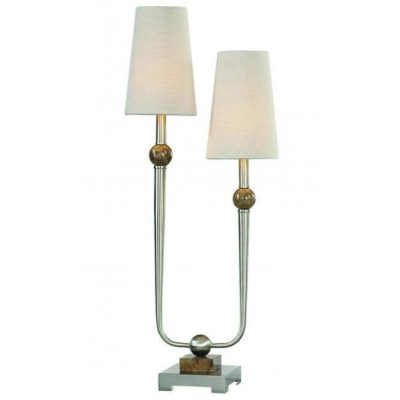 Table Lamp – Brushed Nickel Double Shaded – Ivory Linen Shade