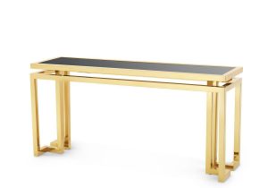 Console Table - Black Glass & Polished Brass - Parma Brass Range