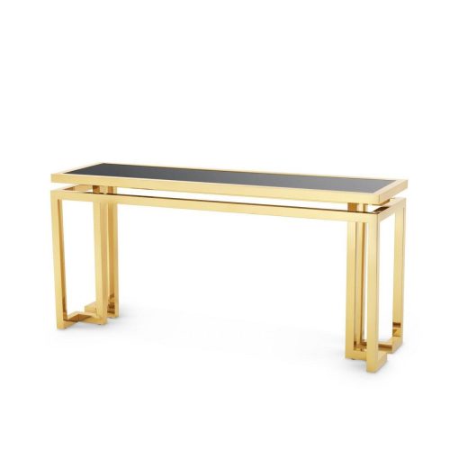 Console Table - Black Glass & Polished Brass - Parma Brass Range