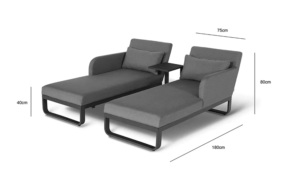 Double Sun Lounger Set - All Weather Fabric Double Sun Lounger - Grey
