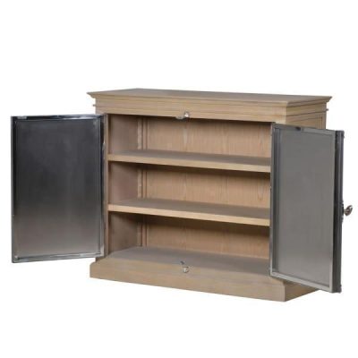 Sideboard – 2 Door Polished Chrome Finish – Solid Oak Surround