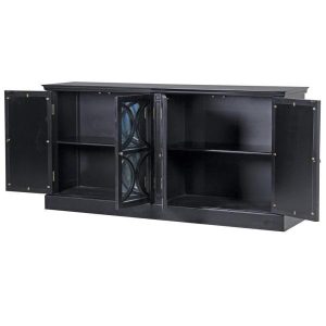 Sideboard - 4 Door - Rear Mirrored Glass Design Sideboard - French Black Range
