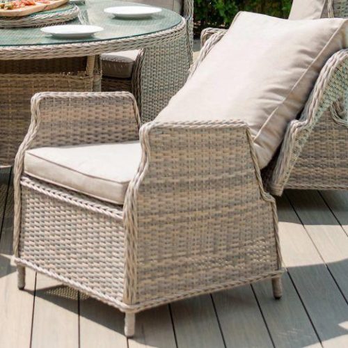 2 Seat Bistro Set – Glass Top Table & 2 Reclining Chairs – Grey Round Polyweave