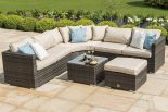 Sofa Set - Garden Corner Sofa Set - Ice Bucket Coffee Table - Taupe Cushions - Brown Polyweave