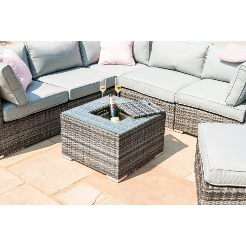 Garden Corner Sofa Dining Set - Central Ice Bucket - Chair - Grey Poly Weave