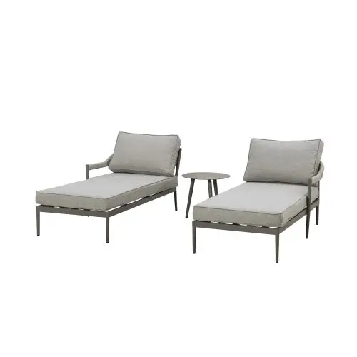 Garden Double Sun Lounger Set - All Weather Fabric - Grey