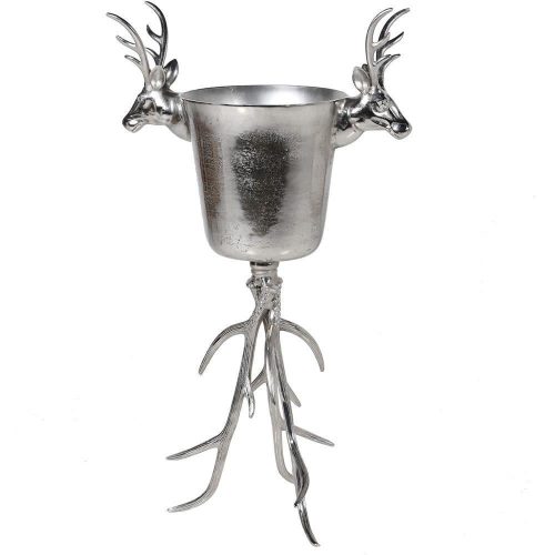 Standing Stag Wine Cooler - Large Nickel Finished - Antler Design Legs