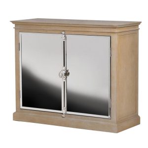 Sideboard - 2 Door Polished Chrome Finish - Solid Oak Surround