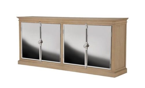 Sideboard - 4 Door Polished Chrome Finish - Solid Oak Surround