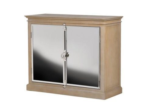 Sideboard - 2 Door Polished Chrome Finish - Solid Oak Surround