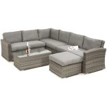 Garden Corner Sofa Dining Set - Footstool - Glass Top Coffee Table - Grey Weave