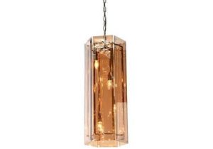 Chandelier - Amber Glass & Brass - Hexagon Shape - 4 Lights