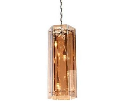 Chandelier - Amber Glass & Brass - Hexagon Shape - 4 Lights