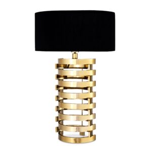 Table Lamp & Shade - Gold Spiral Design Base - Black Oval Shade