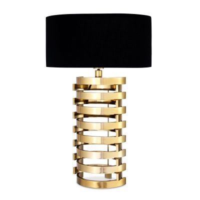 Table Lamp & Shade – Gold Spiral Design Base – Black Oval Shade