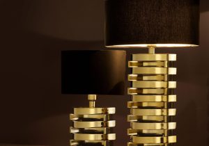 Table Lamp & Shade - Gold Spiral Design Base - Black Oval Shade