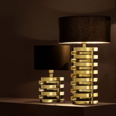 Table Lamp & Shade - Gold Spiral Design Base - Black Oval Shade