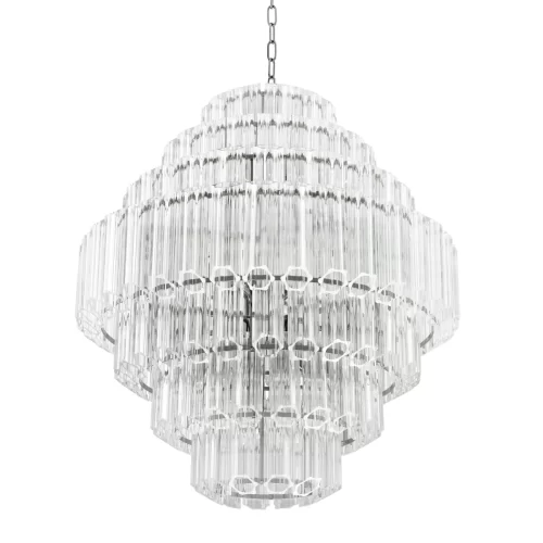 18 Light 7 Tier Chandelier - Cut Clear Crystal - Chrome Surround - Large