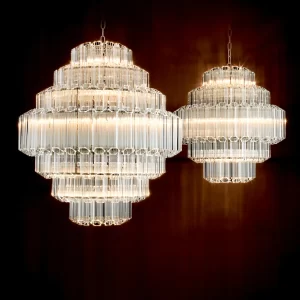 18 Light 7 Tier Chandelier - Cut Clear Crystal - Chrome Surround - Large