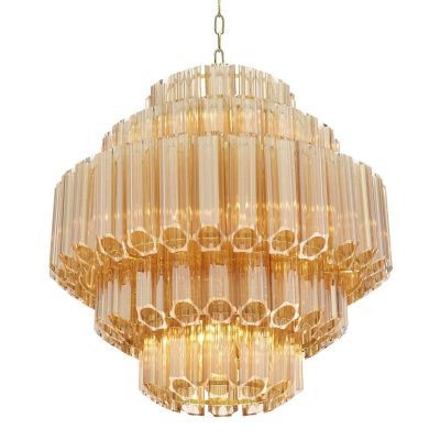 Chandelier – 9 Light – 5 Tiered Cut Amber Crystal – Chrome Surround