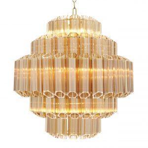 Chandelier - 9 Light - 5 Tiered Cut Amber Crystal Chandelier - Chrome Surround