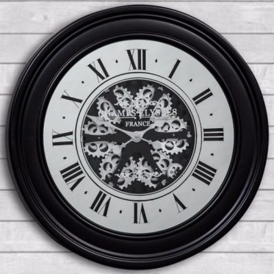 Wall Clock Battery Operated Matt Black Finish Moving Cogs