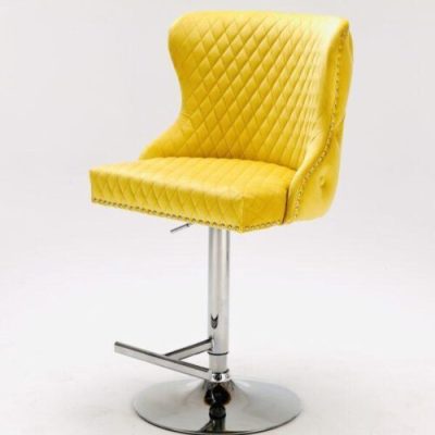 Deep Buttoned Mustard Bar Stool