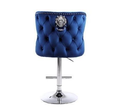 Bar Stool - Lion Knocker - Chrome - Deep Buttoned - Midnight Blue Velvet