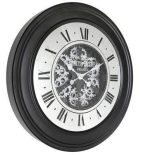 Wall Clock - 'Champs Elysee' - Moving Cogs - Mirror & Black Finish