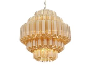 Chandelier - 9 Light - 5 Tiered Cut Amber Crystal - Chrome Surround