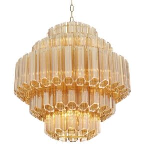 Chandelier - 9 Light - 5 Tiered Cut Amber Crystal - Chrome Surround