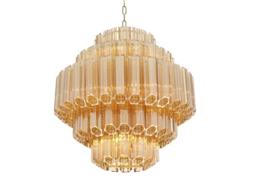 Chandelier - 9 Light - 5 Tiered Cut Amber Crystal - Chrome Surround