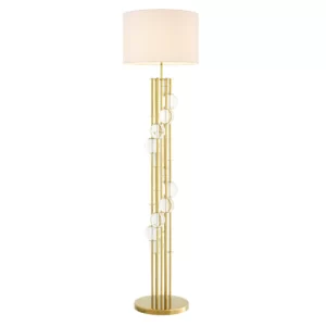 Floor Lamp - Polished Gold & Glass Ball Standard Lamp - White Shade
