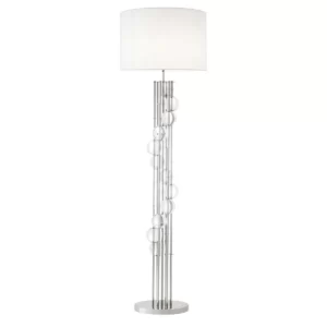 Floor Lamp - Polished Chrome & Glass Ball Standard Lamp - White Shade