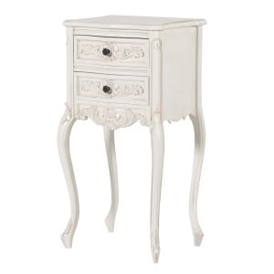 Bedside Cabinet - Carved Design -2 Drawer - French Antique White